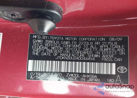 2010 Toyota Prius Iv z USA, uszkodzony, nr VIN JTDKN3DU2A0044494